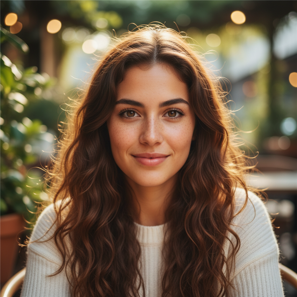 Portrait of Annie Machon, an award-winning domain investing expert, smiling confidently in a warm, sunlit setting.